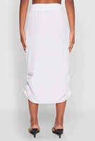 Womens Toggle Drawstring Nylon Cargo Skirt, White, Size L