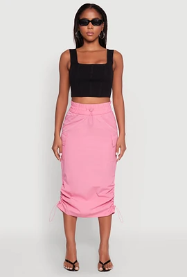 Womens Toggle Drawstring Nylon Cargo Skirt, Pink,