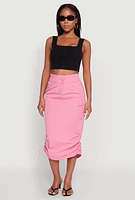 Womens Toggle Drawstring Nylon Cargo Skirt, Pink,