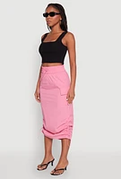 Womens Toggle Drawstring Nylon Cargo Skirt, Pink,
