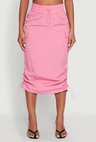 Womens Toggle Drawstring Nylon Cargo Skirt, Pink,