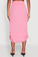 Womens Toggle Drawstring Nylon Cargo Skirt, Pink,