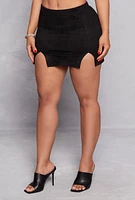 Womens Faux Suede Double Slit High Waist Mini Skirt,