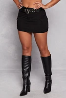Womens Belted Mini Cargo Skirt, Black,