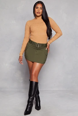 Womens Belted Mini Cargo Skirt, Green, Size M