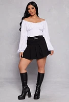 Womens Double Buckle Detail Pleated Skirt, Black, Size L