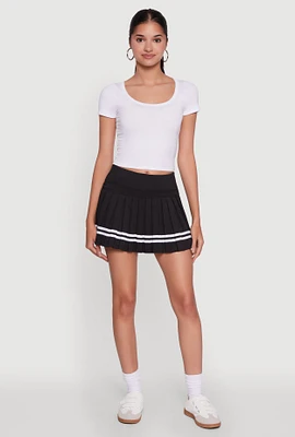 Womens Chic Contrast Trim High Waisted Pleated Skirt, Black, Size M