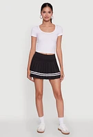 Womens Chic Contrast Trim High Waisted Pleated Skirt, Black, Size M