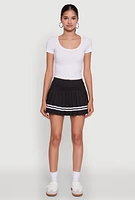 Womens Chic Contrast Trim High Waisted Pleated Skirt, Black, Size M
