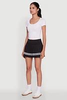 Womens Chic Contrast Trim High Waisted Pleated Skirt, Black, Size M