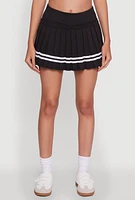 Womens Chic Contrast Trim High Waisted Pleated Skirt, Black, Size M