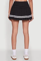 Womens Chic Contrast Trim High Waisted Pleated Skirt, Black, Size M