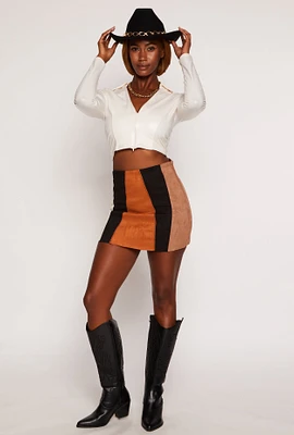 Womens Faux Suede Color Block Skirt, Multi, Size S