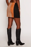 Womens Faux Suede Color Block Pencil Skirt,