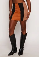 Womens Faux Suede Color Block Pencil Skirt,