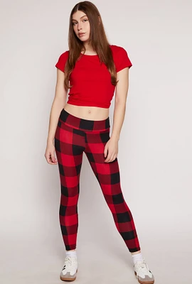 Womens Fleece Lined Patterned Leggings, Red, Size M