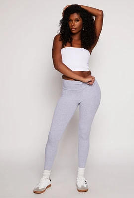 Womens Solid High Waisted Cell Phone Pocket Leggings, Grey, Size S