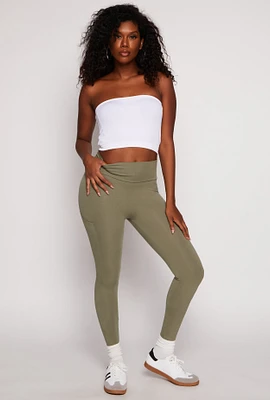 Womens Solid High Waisted Cell Phone Pocket Leggings, Green, Size S