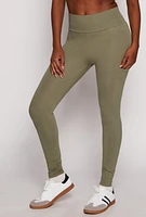 Womens Solid High Waisted Cell Phone Pocket Leggings, Green, Size S