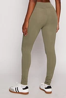 Womens Solid High Waisted Cell Phone Pocket Leggings, Green, Size S