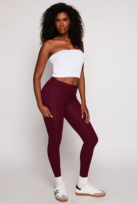Womens Solid High Waisted Cell Phone Pocket Leggings, Burgundy, Size S
