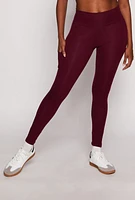 Womens Solid High Waisted Cell Phone Pocket Leggings, Burgundy, Size S