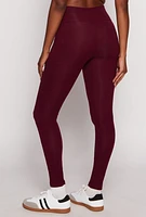 Womens Solid High Waisted Cell Phone Pocket Leggings, Burgundy, Size S