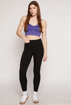 Womens Ribbed Knit Fleece Lined High Waist Leggings, Black, Size M-L