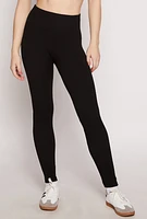 Womens Ribbed Knit Fleece Lined High Waist Leggings, Black, Size M-L