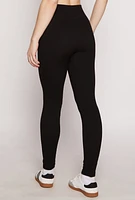 Womens Ribbed Knit Fleece Lined High Waist Leggings, Black, Size M-L