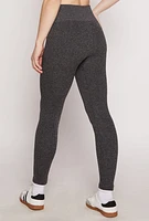 Womens Ribbed Knit Fleece Lined High Waist Leggings, Grey, Size M-L