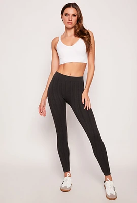 Womens Seamless Textured Fleece Lined Leggings, Black, Size S-M