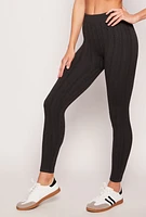 Womens Seamless Textured Fleece Lined Leggings, Black, Size S-M