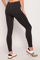 Womens Seamless Textured Fleece Lined Leggings, Black, Size S-M