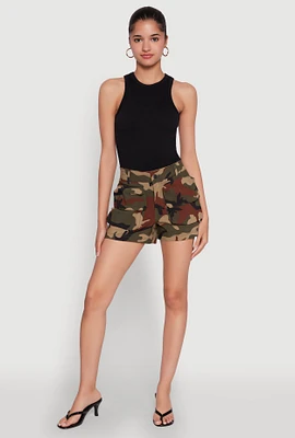 Womens Stylish Camo Cargo Shorts with Stretch for Comfortable Fit, Green, Size XL