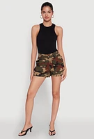Womens Stylish Camo Cargo Shorts with Stretch for Comfortable Fit, Green, Size XL