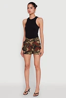 Womens Stylish Camo Cargo Shorts with Stretch for Comfortable Fit, Green, Size XL
