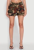 Womens Stylish Camo Cargo Shorts with Stretch for Comfortable Fit, Green, Size XL