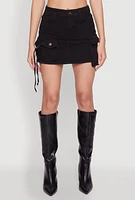 Womens Cargo Denim Mini Skirt, Black, Size XL