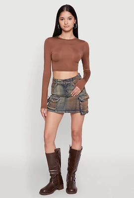 Womens Cargo Denim Mini Skirt, Blue, Size L