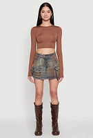 Womens Cargo Denim Mini Skirt, Blue, Size L