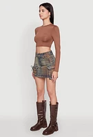Womens Cargo Denim Mini Skirt, Blue, Size L