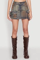 Womens Cargo Denim Mini Skirt, Blue, Size L