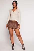 Womens Almost Famous Leather Look Pleated Mini Skort, L