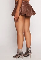 Womens Almost Famous Leather Look Pleated Mini Skort, L