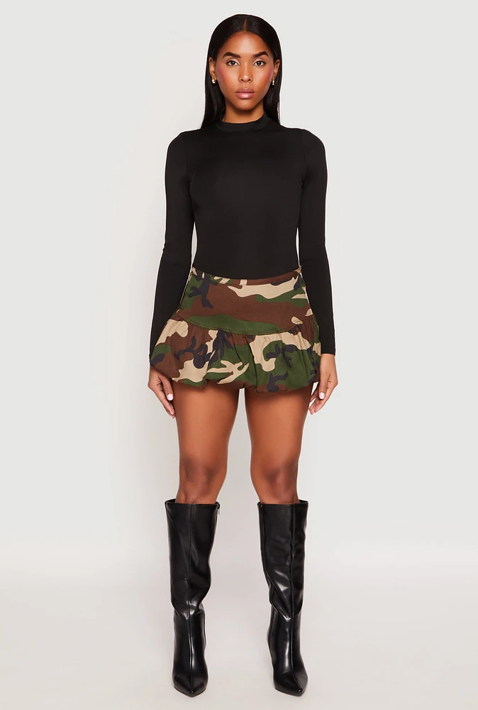 Womens Almost Famous Camo Mini Balloon Skirt, Green, Size M