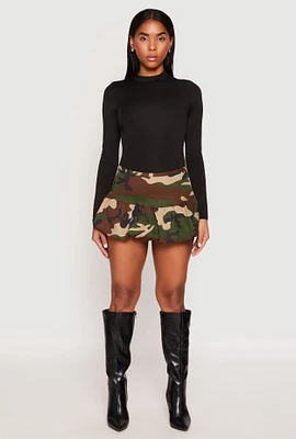Womens Almost Famous Camo Mini Balloon Skirt, Green, Size L