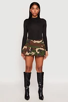 Womens Almost Famous Camo Mini Balloon Skirt, Green, Size L
