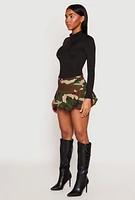 Womens Almost Famous Camo Mini Balloon Skirt, Green, Size L