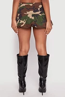 Womens Almost Famous Camo Mini Balloon Skirt, Green, Size L